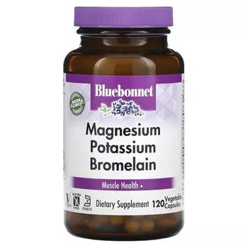 Bluebonnet Nutrition, Калий Магний плюс бромелайн 120 овощных капсул