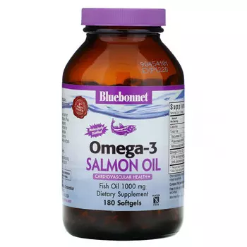 Bluebonnet Nutrition, Натуральный омега-3 жир лосося, 1000 мг, 180 мягких капсул