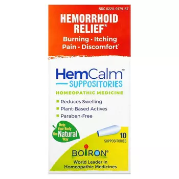 Boiron, HemCalm свечи, средство от геморроя, 10 суппозиториев