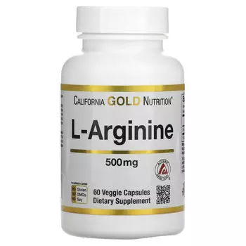California Gold Nutrition, AjiPure, L-аргинин, 500 мг, 60 растительных капсул