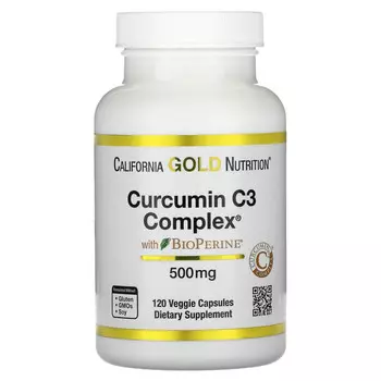 California Gold Nutrition, Curcumin C3 Complex с экстрактом BioPerine, 500 мг, 120 растительных капсул