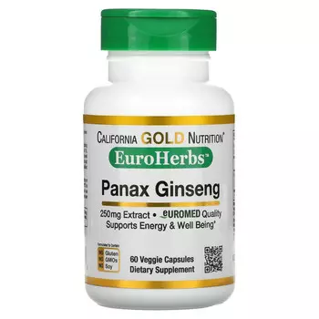 California Gold Nutrition, EuroHerbs, экстракт женьшеня азиатского, 250 мг, 60 растительных капсул
