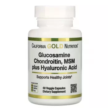 California Gold Nutrition, глюкозамин, хондроитин и МСМ с гиалуроновой кислотой, 60 растительных капсул