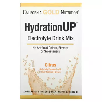 California Gold Nutrition, HydrationUP, смесь для приготовления электролитического напитка, цитрус, 20 пакетиков по 4,4 г (0,16 унции)
