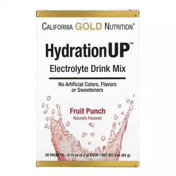 California Gold Nutrition, HydrationUP, смесь для приготовления электролитического напитка, фруктовый пунш, 20 пакетиков, 4,2 г (0,15 унции) в каждом