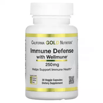 California Gold Nutrition, Immune Defense with Wellmune, бета-глюкан, 250 мг, 30 растительных капсул