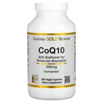 California Gold Nutrition, коэнзим Q10 USP с экстрактом BioPerine, 200 мг, 360 вегетарианских капсул