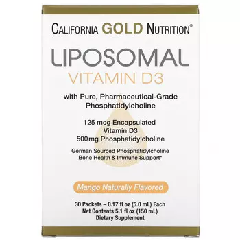 California Gold Nutrition, липосомальный витамин D3, 30 пакетиков, (5 мл)
