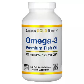 California Gold Nutrition, омега-3, рыбий жир премиального качества, 180 мг ЭПК / 120 мг ДГК, 240 капсул из рыбьего желатина