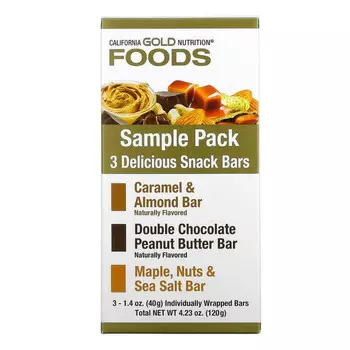 California Gold Nutrition, Перекусы, упаковка со снек-батончиками, 3 батончика по 40 г (1,4 унции) каждый