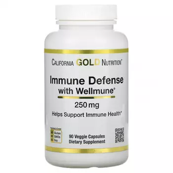 California Gold Nutrition, Защита иммунной системы с помощью Wellmune, бета-глюкан, 250 мг, 90 растительных капсул