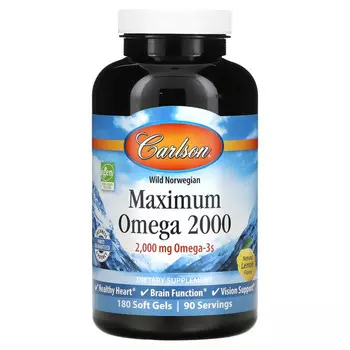 Carlson Labs, Maximum Omega 2000, натуральный лимон, 1,000 мг, 180 мягких таблеток