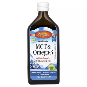 Carlson Labs, MCT и омега-3, натуральный лимон и лайм, 500 мл (16,9 жидк. Унции)