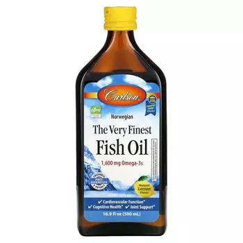 Carlson Labs, норвежская серия, самый лучший рыбий жир, натуральный лимонный вкус, 1600 мг, 500 мл (16,9 жидк. унции)