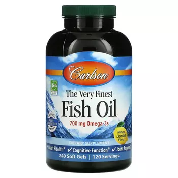 Carlson Labs, Самый лучший рыбий жир, вкус натурального лимона, 350 мг, 240 мягких таблеток