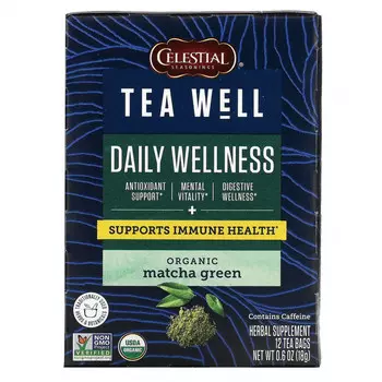 Celestial Seasonings, Herbal Tea, Daily Wellness, органический зеленый чай матча, 12 чайных пакетиков, 18 г (0,6 унции)
