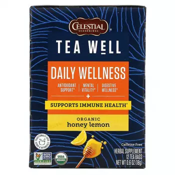 Celestial Seasonings, Herbal Tea, Daily Wellness, органический мед и лимон, без кофеина, 12 чайных пакетиков, 1,6 г (0,06 унции)