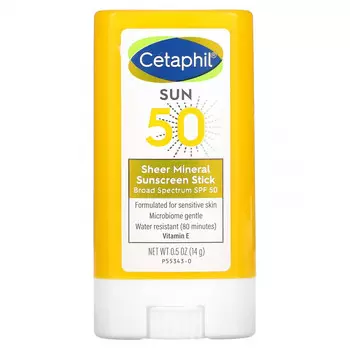 Cetaphil, Минеральный солнцезащитный стик-стик, SPF 50, 14 г (0,5 унции)