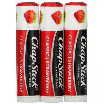 Chapstick, Защитный бальзам для губ, «Классическая клубника», 3 тюбика по 4 г