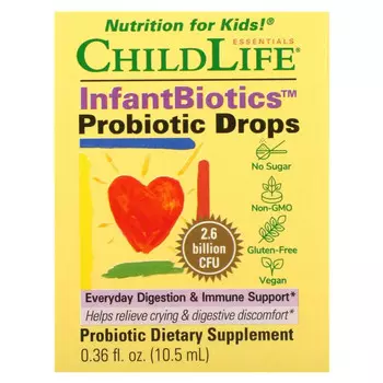 ChildLife, Essentials, InfantBiotics, пробиотические капли, 2,6 млрд КОЕ, 10,5 мл (0,36 жидк. Унции)