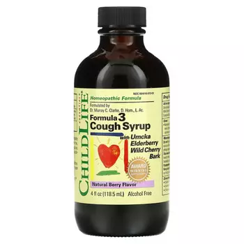 ChildLife, Essentials, сироп от кашля, формула 3, без спирта, натуральный ягодный вкус, 118,5 мл (4 жидк. унции)