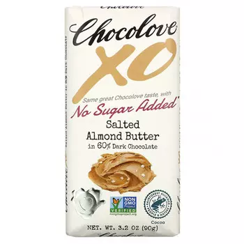 Chocolove, XO, черный шоколад 60% с соленой миндальной пастой, 90 г (3,2 унции)