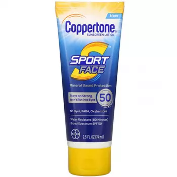 Coppertone, Sport Face, солнцезащитный лосьон, SPF 50, 74 мл (2,5 жидк. Унции)