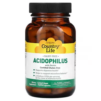 Country Life, Acidophilus с пектином, 100 веганских капсул