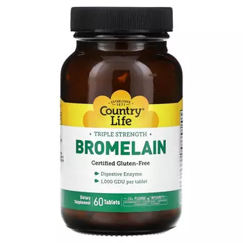 Country Life, Бромелаин, тройная сила действия, 60 таблеток