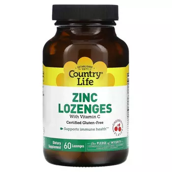 Country Life, Цинковые леденцы с витамином С, со вкусом вишни, 60 леденцов