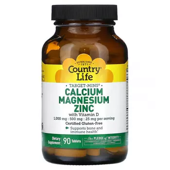 Country Life, Кальций, магний и цинк с витамином D, 90 таблеток