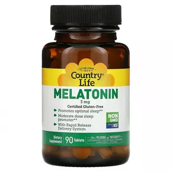 Country Life, Мелатонин, 3 мг, 90 таблеток