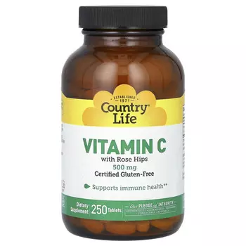 Country Life, витамин C с шиповником, 500 мг, 250 таблеток