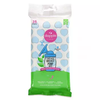 Dapple Baby, Клинические салфетки для молокоотсоса на растительной основе, без отдушек, 25 салфеток