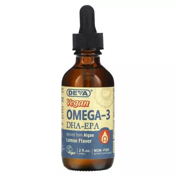Deva, Веганская омега-3 ДГК-ЭПК, лимон, 60 мл (2 жидк. Унции)