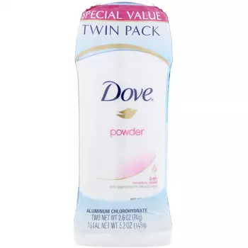Dove, Invisible Solid Deodorant, порошок, 2 шт. В упаковке, 74 г (2,6 унции)