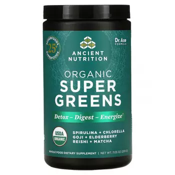 Dr. Axe / Ancient Nutrition, Органическая суперзеленая, 200 г (7,05 унции)
