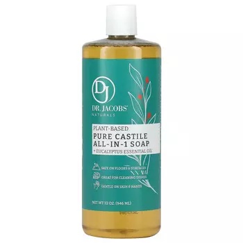 Dr. Jacobs Naturals, Чистое кастильское универсальное мыло на растительной основе с эфирным маслом эвкалипта, 946 мл (32 унции)