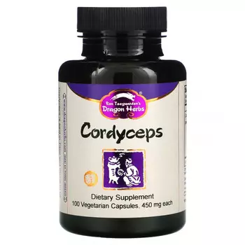 Dragon Herbs, кордицепс, 500 мг, 100 вегетарианских капсул