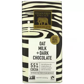 Endangered Species Chocolate, Овсяное молоко + темный шоколад, 55% какао, 85 г (3 унции)