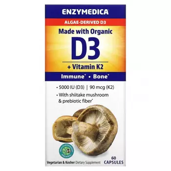 Enzymedica, Органический D3 + витамин K2`` 60 капсул