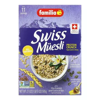 Familia, Swiss Muesli Protein Crunch, суперсемена и мед, 595 г (21 унция)