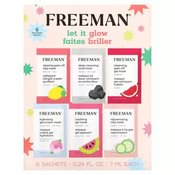 Freeman Beauty, Let it Glow, косметические маски для лица, разнообразная упаковка, 6 пакетиков по 7 мл (0,24 жидк. Унции)