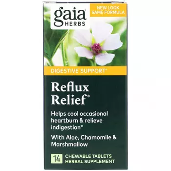 Gaia Herbs, Средство против рефлюкса, 14 жевательных таблеток