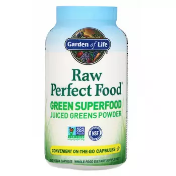 Garden of Life, RAW Perfect Food, Green Superfood, порошок сочной зелени, 240 веганских капсул