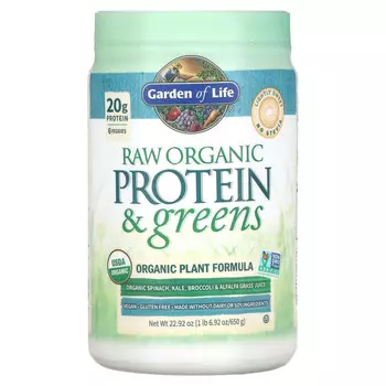 Garden of Life, RAW Protein & Greens, органическая растительная формула, слегка сладкое, 650 г (22,92 унции)