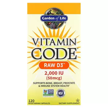 Garden of Life, Vitamin Code, RAW D3, 50 мкг (2000 МЕ), 120 вегетарианских капсул