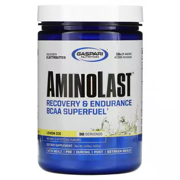 Gaspari Nutrition, Aminolast, Супертопливо BCAA, восстановление и выносливость, лимонный лед, 14,8 унц. (420 г)