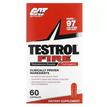 GAT, Testrol Fire, усилитель тестостерона, термогенный, 60 капсул