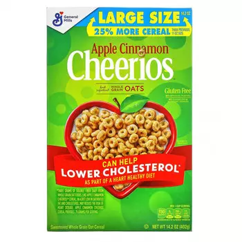General Mills, Cheerios с яблоком и корицей, без глютена, 14,2 унции (402 г)